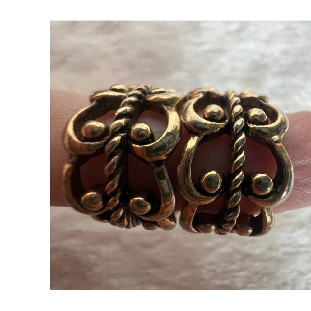 Avon Vintage Clip On J Hoop Earrings Gold Tone Openwork Scroll Rope Baroque 80s